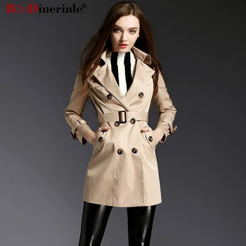 

Autumn Women's Windbreaker Casual Double-breasted Slim Long Trench With Belt Female Retro European Style Rainproof Outwear JK067