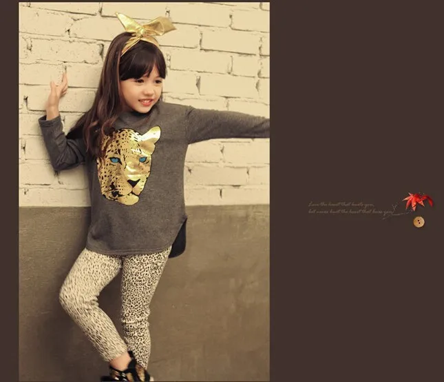 Комплекты одежды для девочек Gaueey/комплекты детской одежды с леопардовым принтом хлопковая Футболка для девочек+ штаны, комплект из 2 предметов, весенне-осенняя одежда для детей