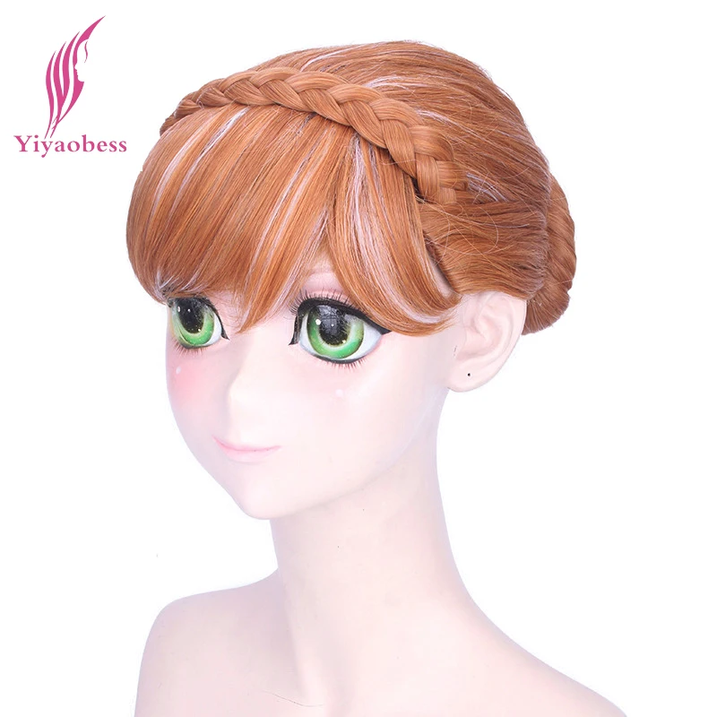 Yiyaobess corto Rubio marrón Elsa Anna Cosplay peluca Bangs con alrededor de la cabeza látigo pelucas de pelo sintético resistente al calor para mujer Yiyaobess corto Rubio marrón Elsa Anna Cosplay peluca Bangs con alrededor de la cabeza látigo pelucas de pelo sintético resistente al calor para mujer