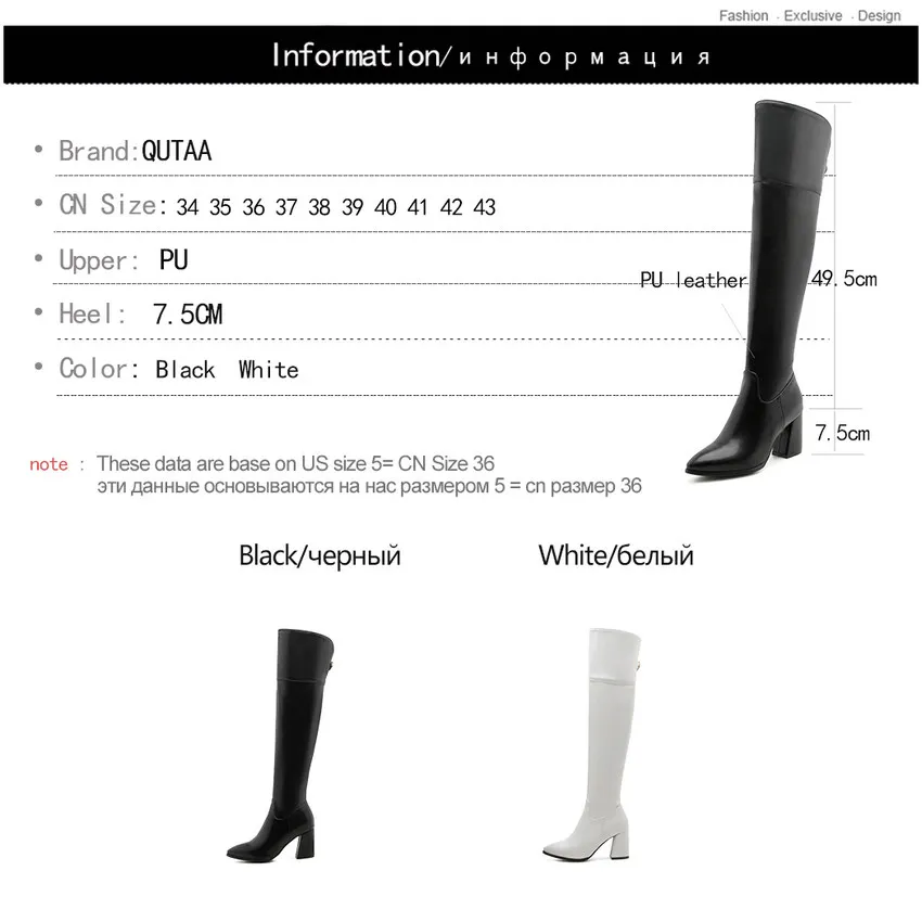 QUTAA/; женские Сапоги выше колена; Элегантная модная женская обувь черного цвета; зимние женские сапоги на платформе и молнии; большие размеры 34-43