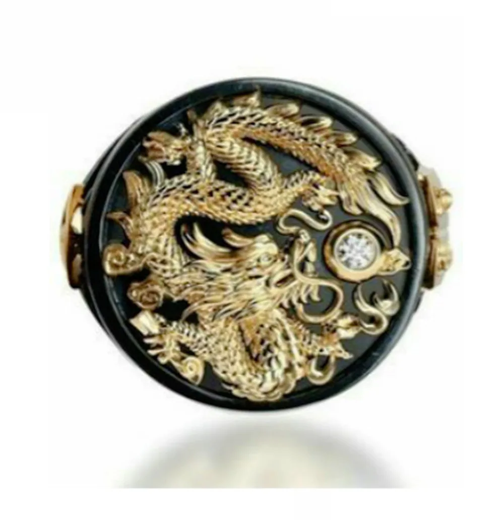 Мужское Золотое черное кольцо, Золотое кольцо с драконом и красным камнем, винтажное медное кольцо на палец в стиле панк, ювелирные изделия для мужчин