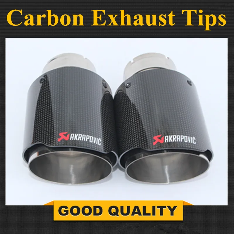 

1 Pair Outlet 89MM Stainless car glossy Carbon Fiber Car Exhaust Tip tailpipe car-styling exhaust car muffler tip Akrapovic