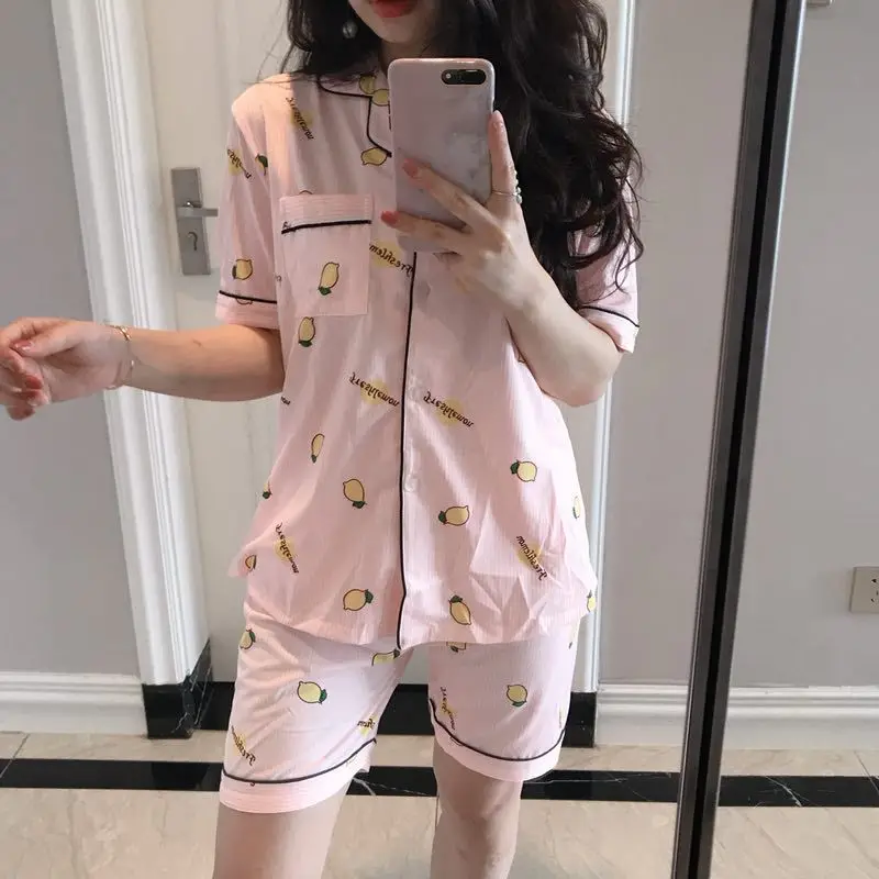 

New Cartoon Pajamas Suit For Women Shorts Sleepwear Home Print Female Clothes