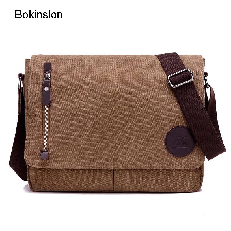 

Bokinslon Shoulder Bags Men Retro Canvas Male Crossbody Bag Casual Multifunction Solid Color Practical Man Bags