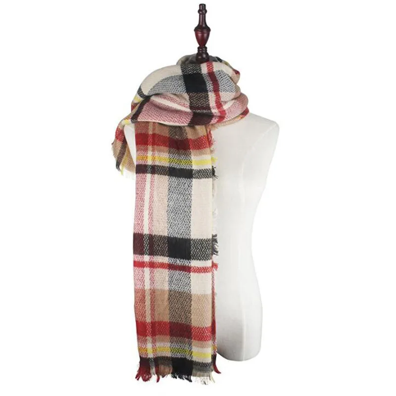 Женский зимний шарф, классический клетчатый шарф, женские теплые мягкие кашемировые шарфы, массивное большое одеяло, шаль, треугольные шарфы
