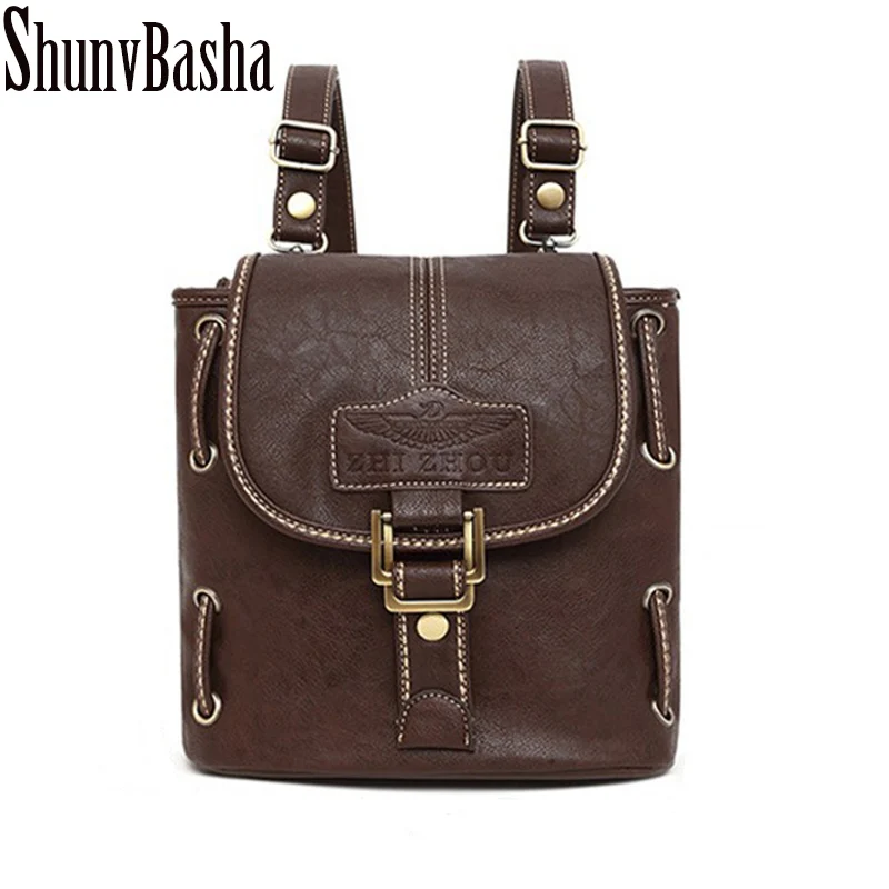 ShunvBasha Simple Style Backpack Women PU leather Shoulder Bag For Teenage Girls Fashion Vintage Rucksack Designer