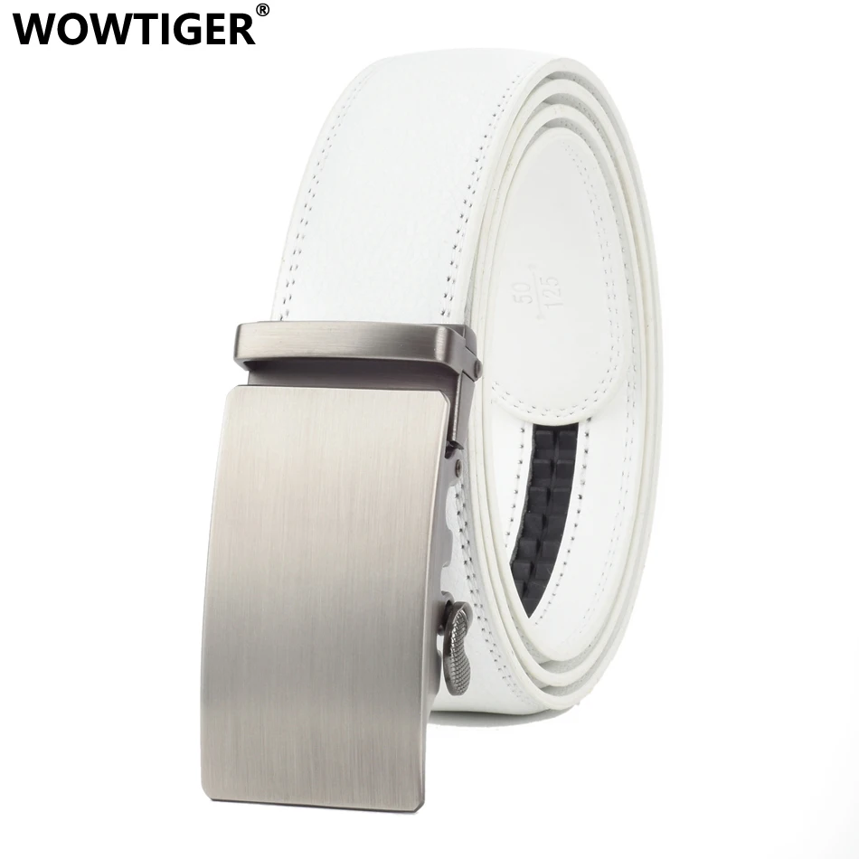 

WOWTIGER 35mm white Cowhide Leather Belt For Men High Quality Male Brand Ratchet Automatic Luxury belts Cinturones Hombre