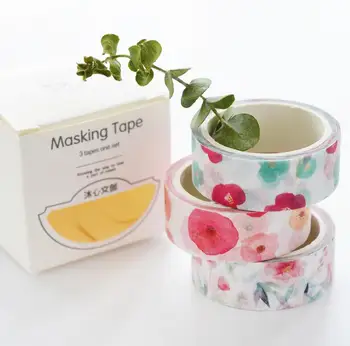 

200sets/lot Washi Masking Tape Set Petal Animal Flower Paper Masking Tapes Diy Scrapbooking Sticker, 15mm x 5m 3Rolls/set