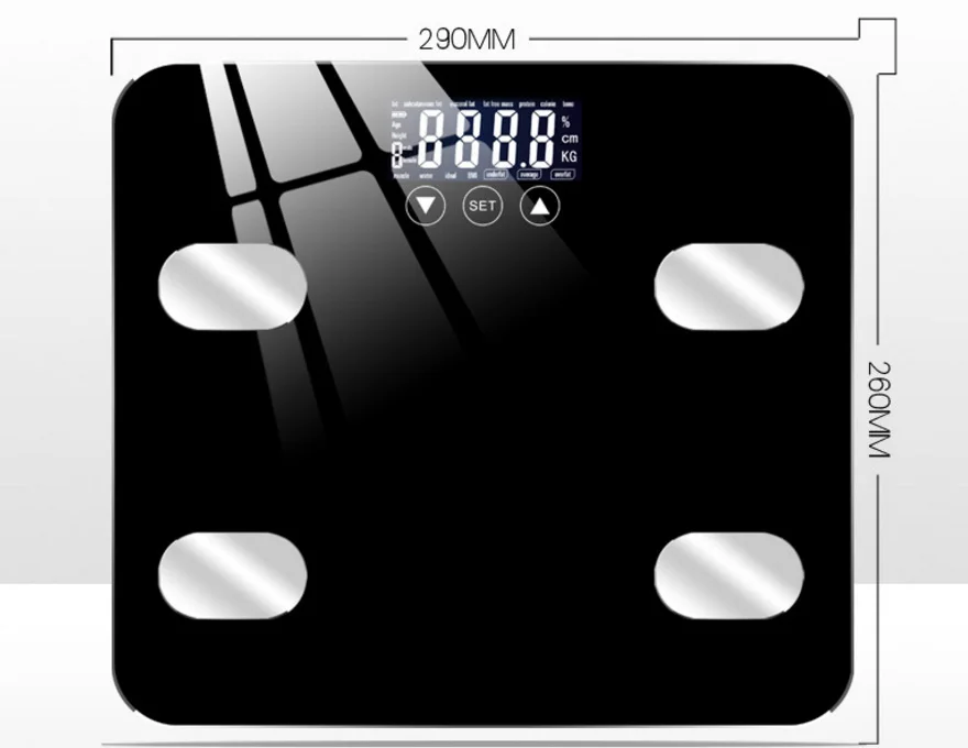 Bluetooth жира масштаба Smart Digital Ванная комната Вес масштаба iOS и Android приложение Беспроводной анализатор состава тела D40