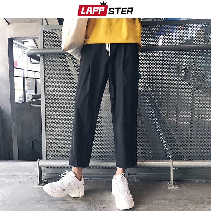 

LAPPSTER Men Korean Style Harem Pants 2019 Summer Casual Solid Joggers Pants Black Sweatpants Fashions Ankel-length Trousers 2XL