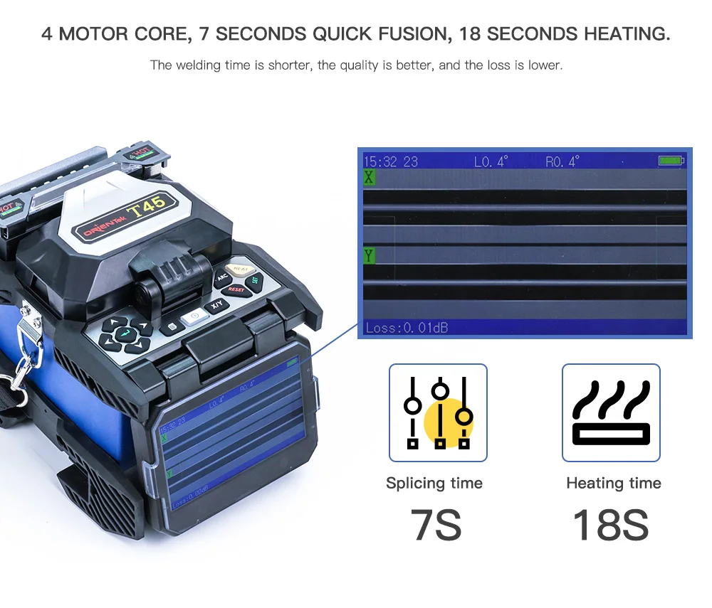 

Orientek T45 Fusion splicer with high precision Fiber Cleaver FTTH Optic Fiber