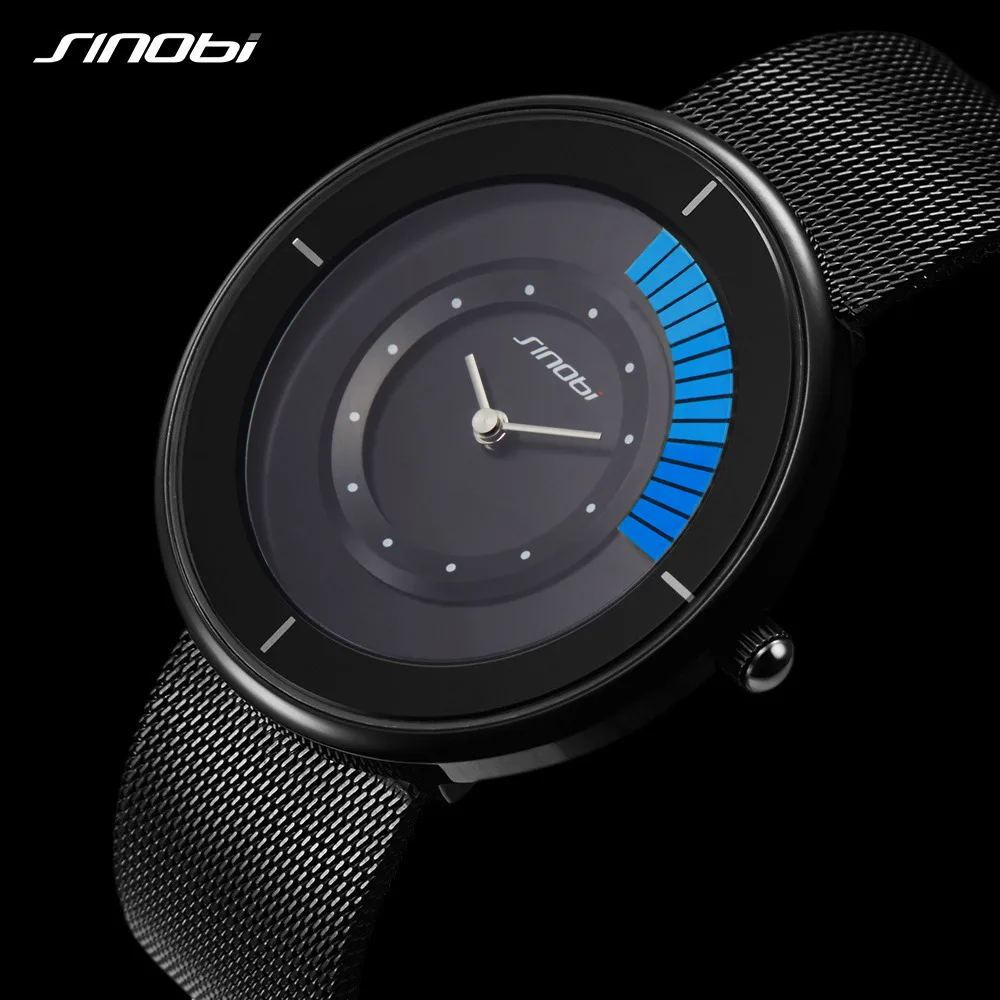

Free shipping SINOBI Man Watch Style Quartz Wristwatches Mesh Strap Clocks Creative Rotate Dial Male Luxury Watch For Men Reloj