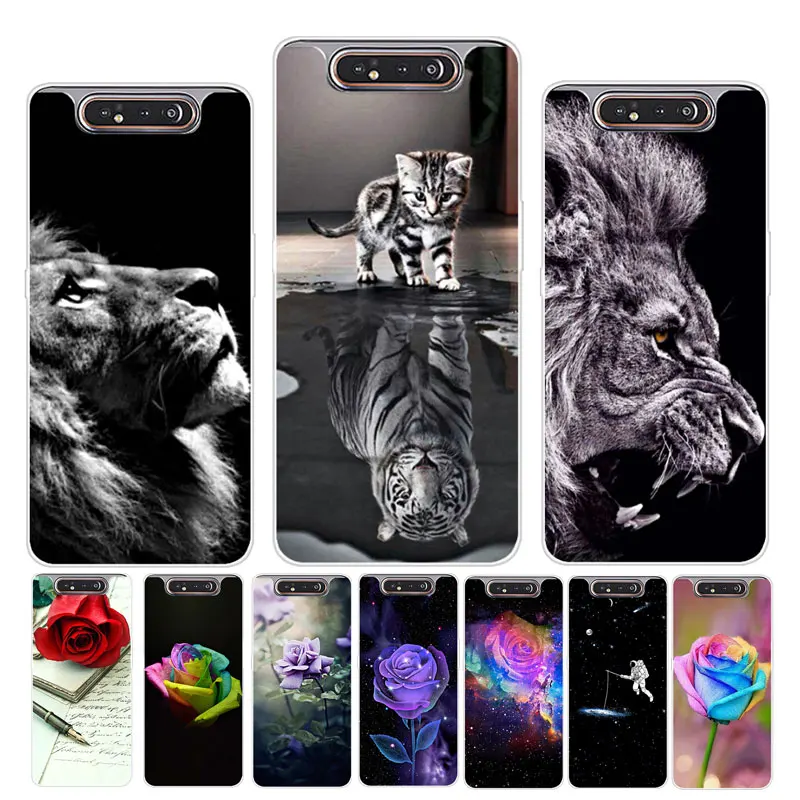 

Silicone Case For Samsung A80 Phone Estuche Lion Flowers Soft TPU Back Cases For Coque Samsung Galaxy A80 Cover Capas A 80 A90