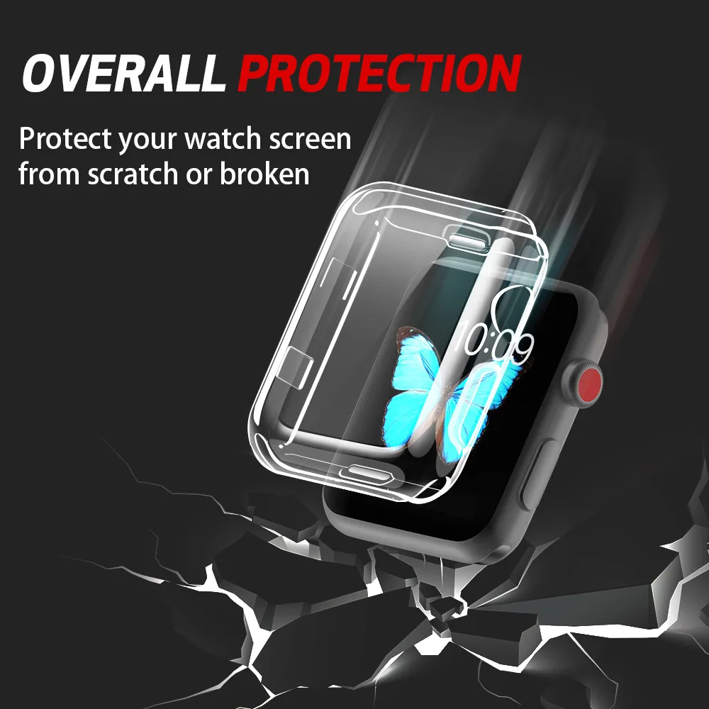 Transparent Ultra Thin Soft TPU Protective Cover for Apple Watch Case Series 3 Series 2 42mm 38mm Full Protect Cover Strap