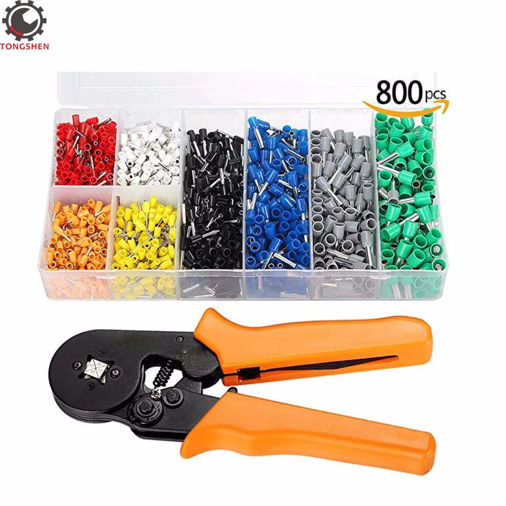800pcs Cable Wire Terminal Connectors CAO Ferrule Crimper Plier Crimping Tool