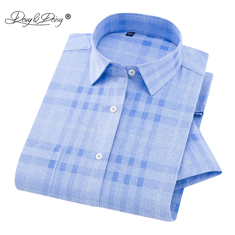 Davydaisy عالية الجودة الصيف قصير كم قميص الرجال منقوشة طباعة عارضة تقليد الكتان قميص الذكور الملابس 14 ألوان DS-232
