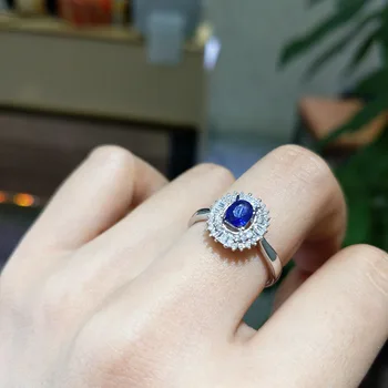 

FLZB , 100% natural sapphire ov 4*6 0.82ct classic ring in 925 sterling silver with 18k white gold plated gift for womem