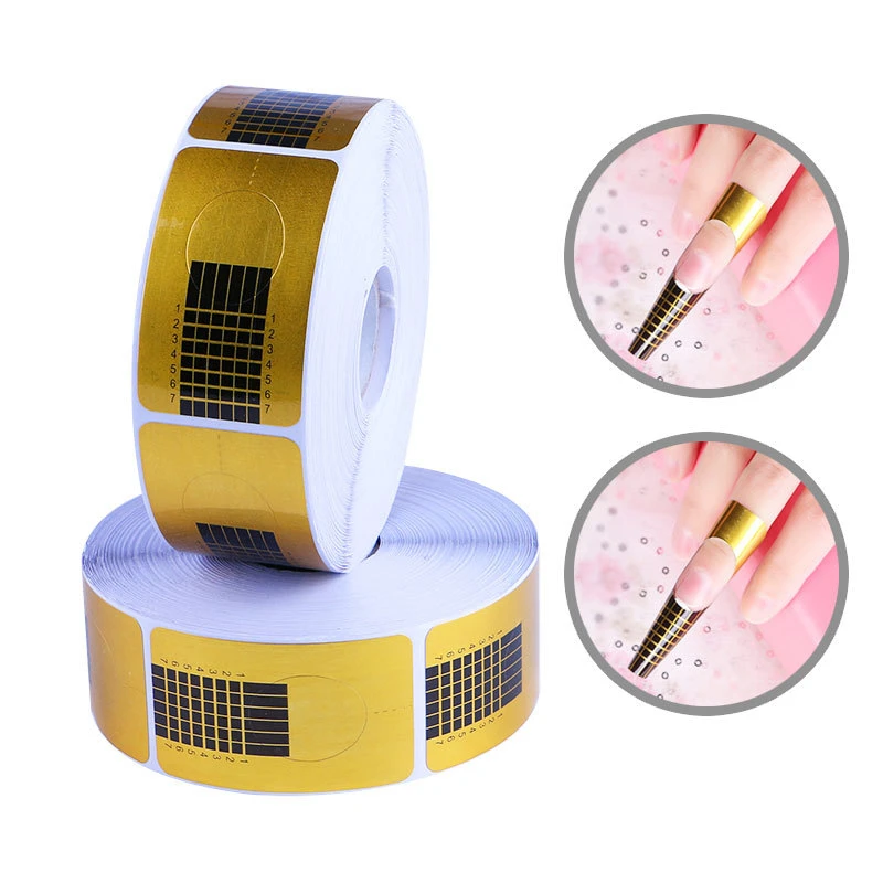 

Nail Art Tips Guide Golden 500pcs/Set Nail Forms Square Nail Extension Stickers U Shape French Nail Form Tool UV Gel Extend