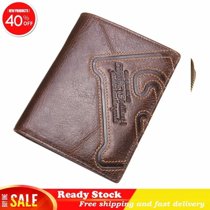 

New fashion Product Man Wallet Genuine Leather Short More Than Money Function Small Change Package Three Fracture Wallet sale