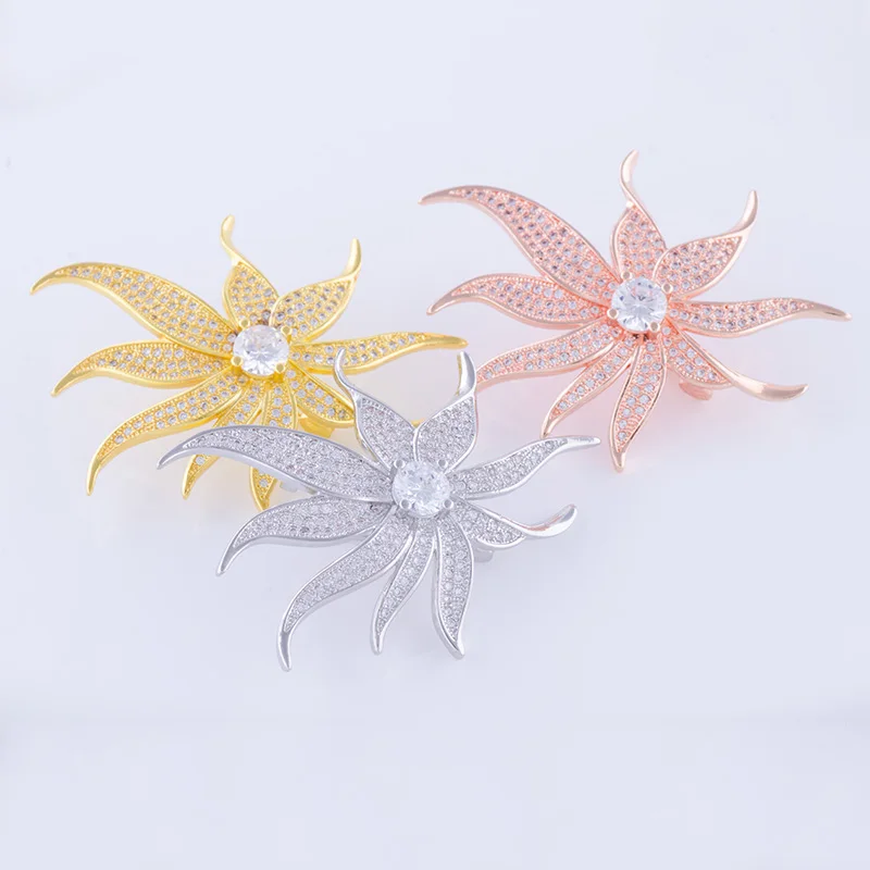 

Fashionable fashion lady brooch flower plant copper inlaid color zircon charm corsage jewelry
