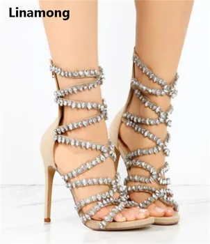 

Fashion Women Sandals 2018 Summer cross-tied thin high heel Sandals Open Toe Ladies Rhinestone striped Women Shoes