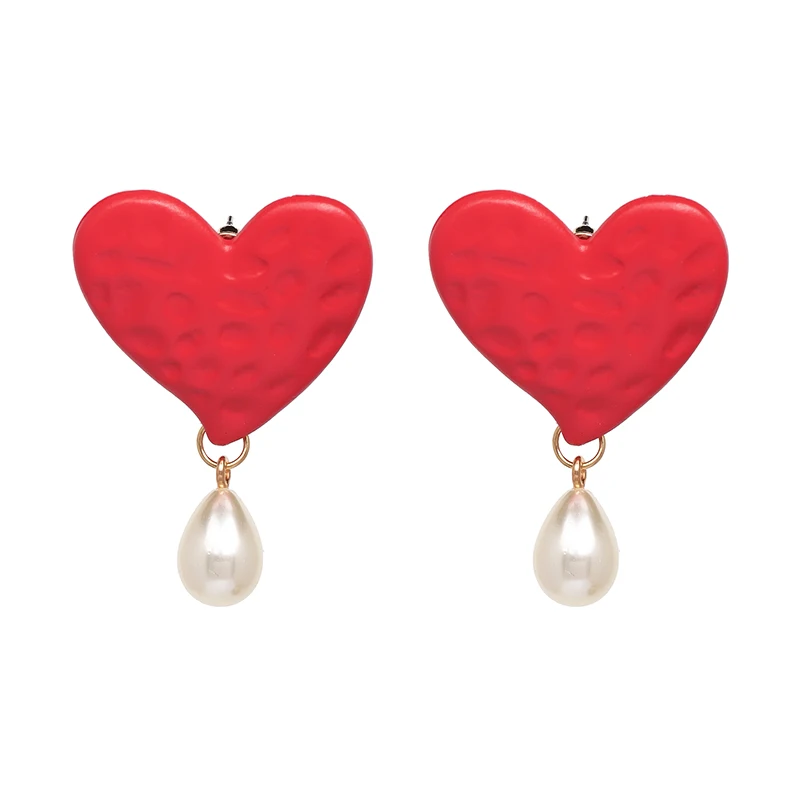 

AOTEMAN Red Heart water drop design Pearl Earring fro women wedding Jewelry Cute Heart Stud Earrings oorbellen