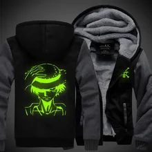 2016One Piece hoodies men Anime Luminous Pattern Hooded Thick Zipper MenHot Sale Winter Jackets USA EU size Plus size