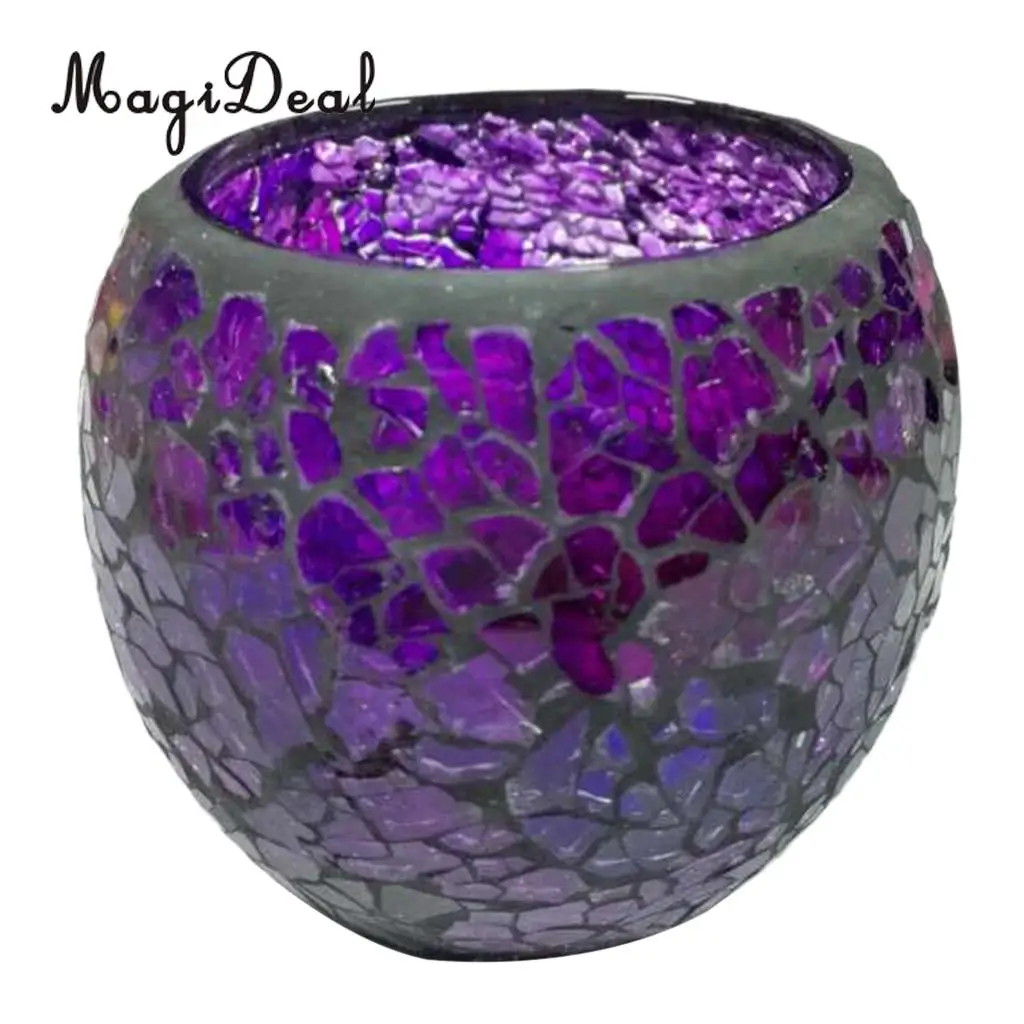 MagiDeal мозаичная стеклянная Свеча держатель Tealight Votive подсвечник Настольный Декор A-H - Цвет: F