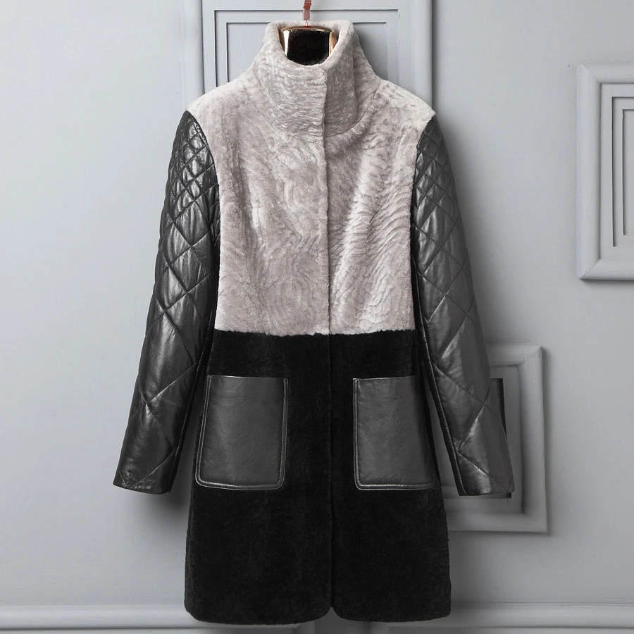 Buy Fur one piece leather jacket women real fur coat