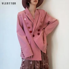 Spring Pink Women Blazers 2019 Solid Double Breasted Korean Loose Female Jacket Long Sleeve Office Ladies Blazer Outwear Femme