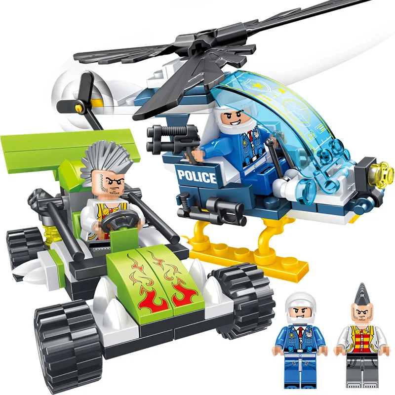 City Series Blocks Set LegoINGLY Polices Helicopter Hunting Vehicle Mini Action Figures Educational Bricks Toys for Children