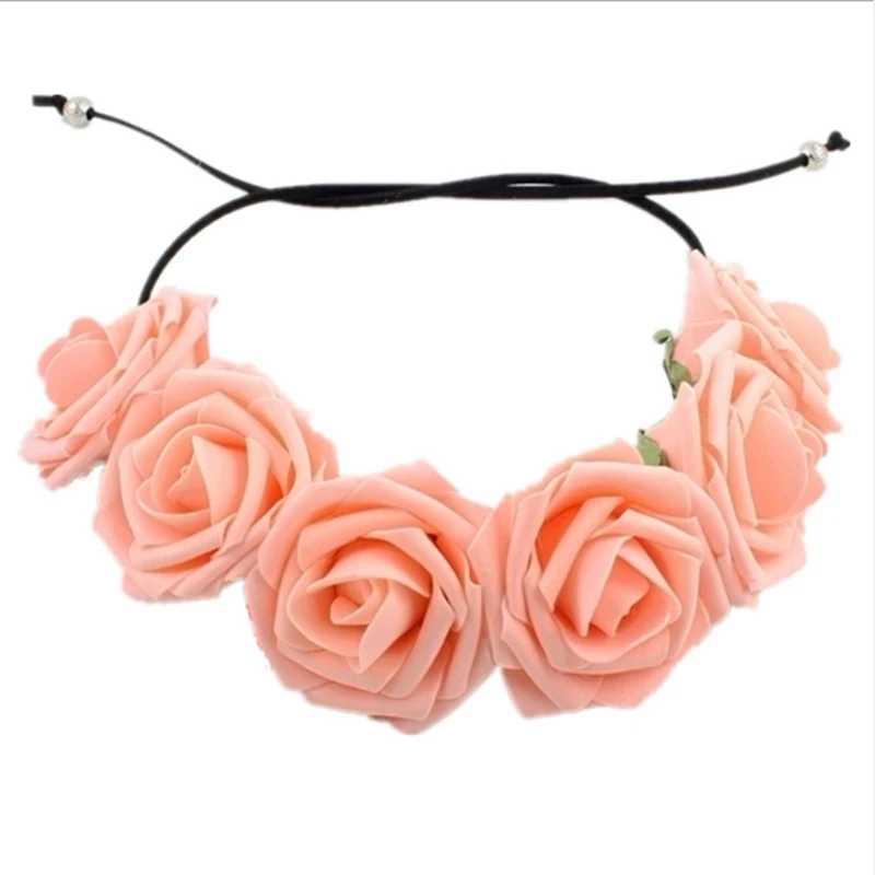 

Fashion Bohemian Style Beauty Rose Flower Headband Headwear Adjustable Women Elastic Floral Headband Beautiful Hair Accessories