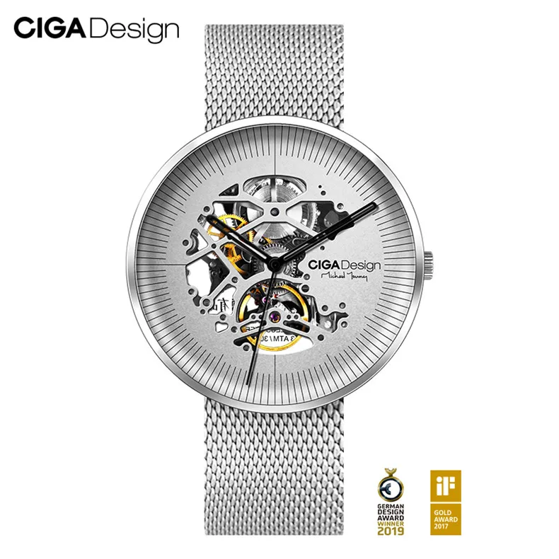 Xiaomi Mijia CIGA Design MY Series men's smart watch clock Automatic Mechanical Watch Hollowed-out Men Wrist Watch Mi smartwatch - Цвет: Серебристый