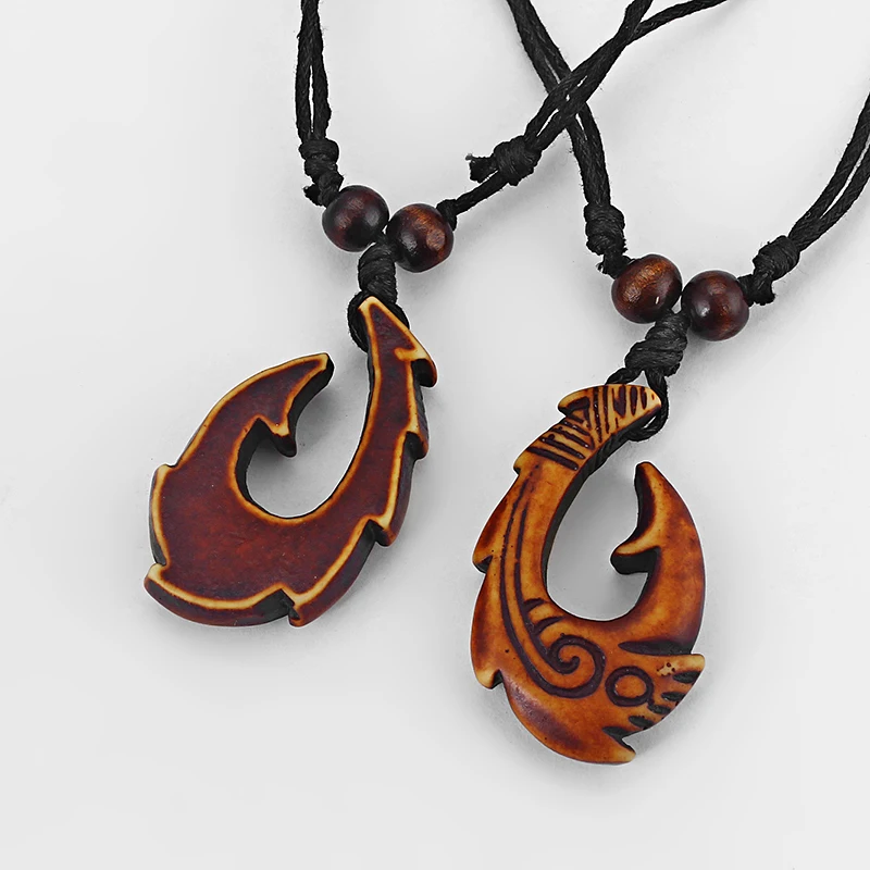 Fishhook Necklace with Cow Bone Tip Hawaiian Gift KUA BAY Collection - Fishhook Necklace