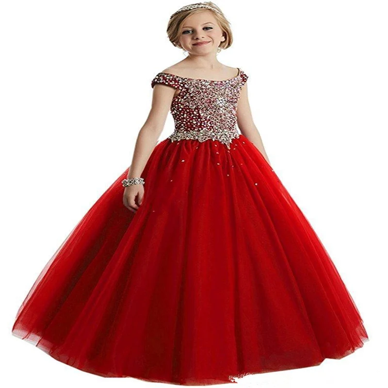 Роскошное элегантное платье с цветочным узором для девочек, свадебное платье без рукавов из тюля с бусинами, платья для первого причастия для девочек - Цвет: Picture style
