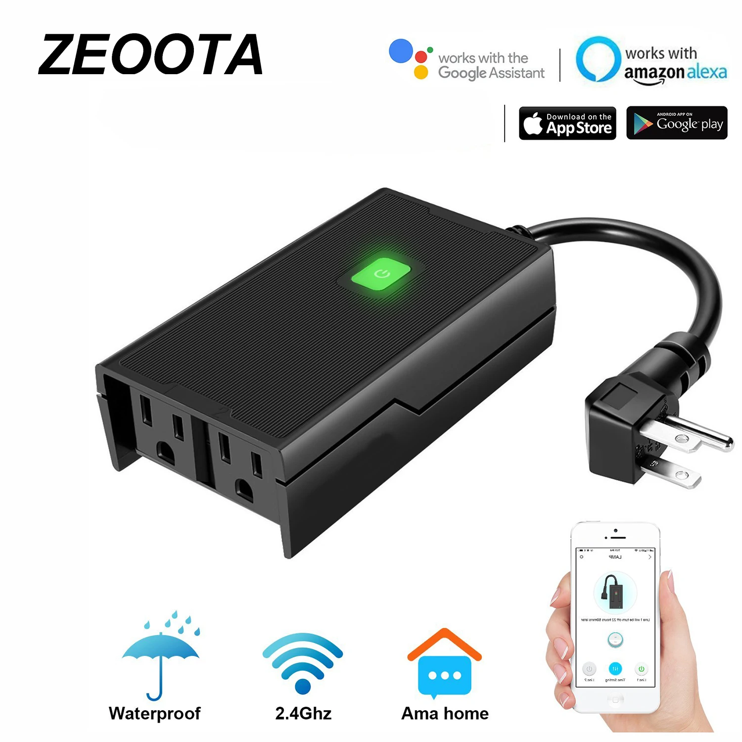 

Waterproof Outdoor Wifi Smart Power Plug Outlets Sockets Timer App Remote Control Compatible with Alexa,Google Home Assistant