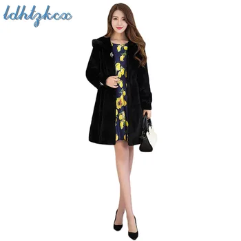 

Faux Fur Coat Women Black Red 8 Colors S-2XL 2019 New Spring Korean Office Gray Apricot Long Sleeve Hooded Jacket Feminina CX794