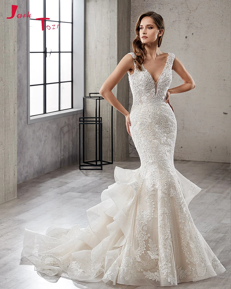 

Vestido De Novia Sirena Deep V-neck Backless Sexy Mermaid Wedding Dresses Bruidsjurken Beading Appliques China Bridal Gowns 2019