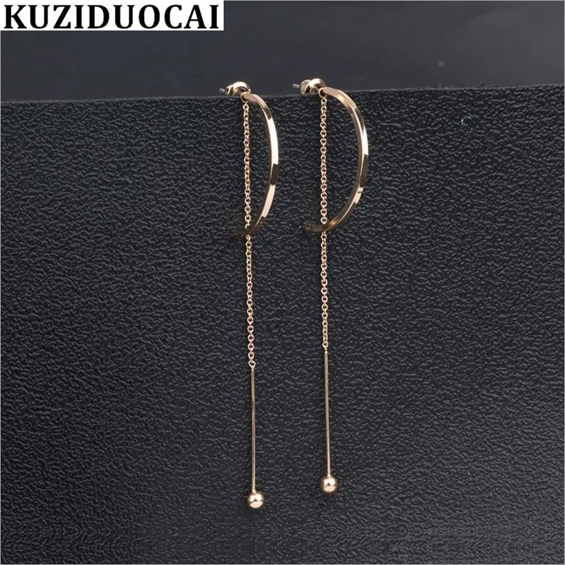 

Kuziduocai New Fashion Jewelry Arc Mirror-Polished Keep Color Tassel Concise Copper Stud Earrings For Women Pendientes E-257