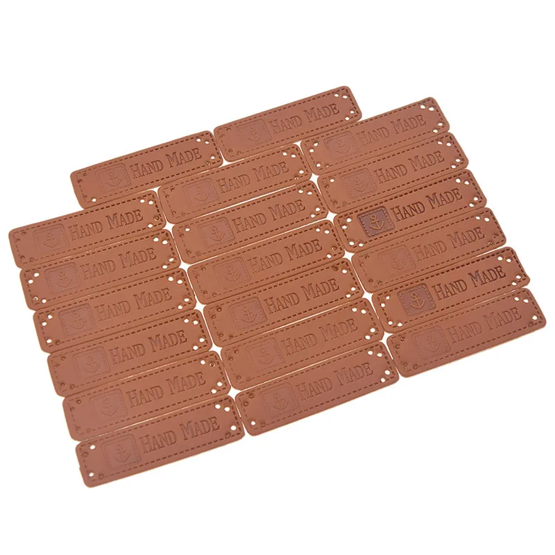 

20pcs Anchor Embossed Hand Made Labels PU Leather Tags For Clothes Garment DIY Sewing Accessories Drop Shipping