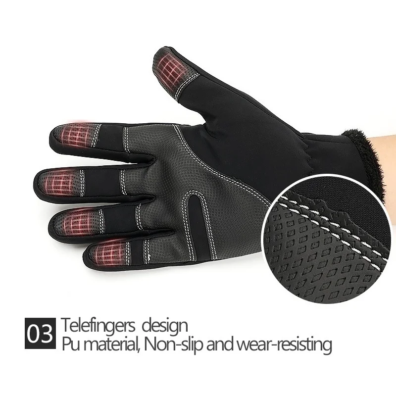 Winter Fleece  Thermal Outdoor Sports Waterproof and Windproof Riding Bicycle  Motorcycle Skiing  Climbing Touch Screen Gloves