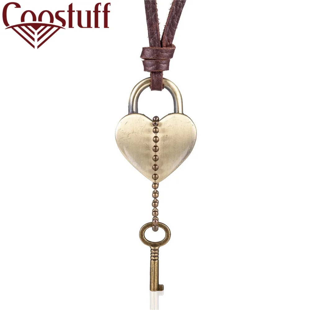 

Vintage Lock & Key Pendant Punk Women jewelry statement necklaces & pendants kolye Vintage Long leather Necklace collier femme