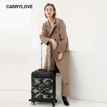 

CARRYLOVE fashion luggage series 16/20/24 inch size Vintage embroidery PU Rolling Luggage Spinner brand Travel Suitcase