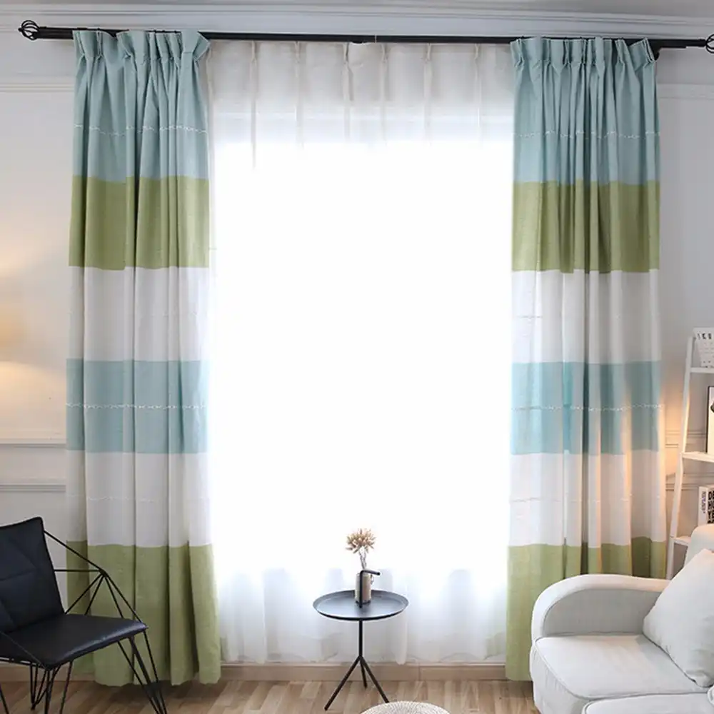 3 Color European Style Window Curtains Stripes For Living Room