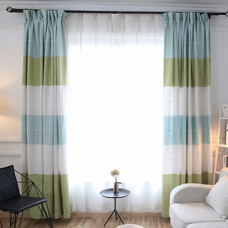 3 Color European Style Window Curtains Stripes For Living Room