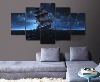 

5 Pieces Canvas Prints sail ship sea voyage painting Wall Art Home Panels Poster Pictures For Living Room