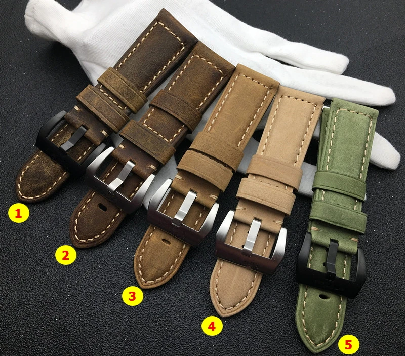 

Luxury Brand watchband Green Brown Retro 22mm 24mm Vintage Italy Calf horse Leather For Panerai strap watch band buckle