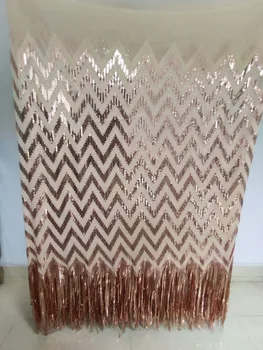 

Unique Tassel Design African Sequins Net Lace Fabric High Quality 2019 Nigeria Indian Embroidery Guipure Mesh Gold Sequined Lace