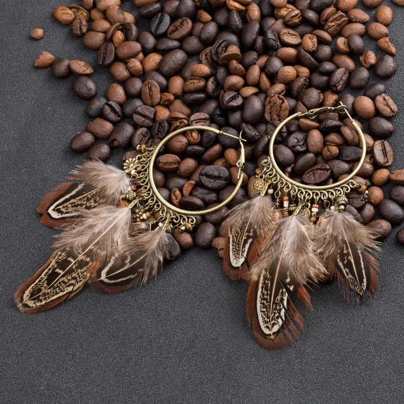 2017 Винтаж Перо Серьги для Для женщин букле d'oreille Femme модные длинные Brinco