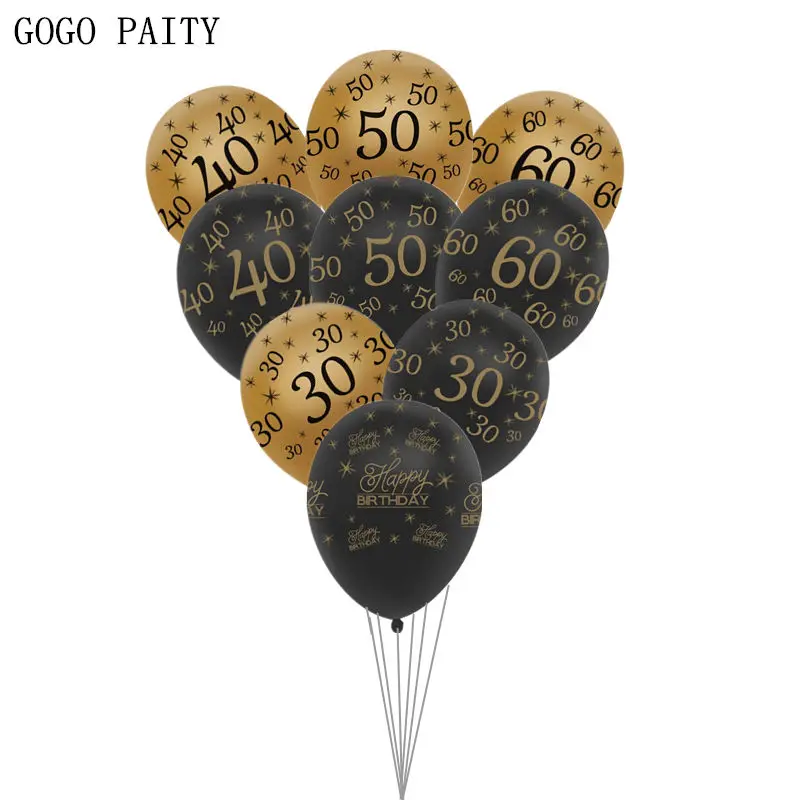 

GOGO PAITY 10pcs/lot New Happy Birthday LaTeX Balloon 30 40 50 Anniversary Decoration Balloon Wholesale
